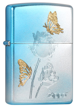 zippo蓝色玫瑰与蝶官方正品防风
