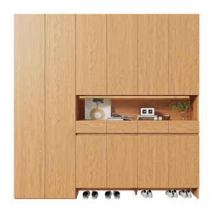 政补定制实木进门鞋柜一体靠墙家用入户门换鞋凳橡木色门厅收纳柜