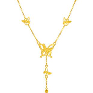 周六福黄金蝴蝶流苏吊坠项链女足金计价在逃公主系列情人节