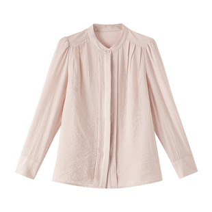 晚白2026年春新款小立领温柔知性上衣樱花粉显白亲肤通勤衬衫女