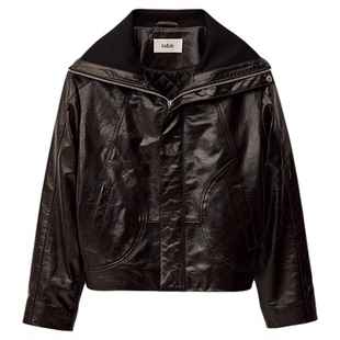 【季末6折起】bash新款冬季法式复古机车夹克外套羊皮衣1H25BERN