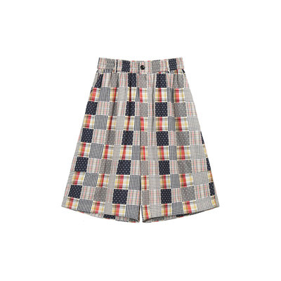 纯棉复古格子宽松七分短裤