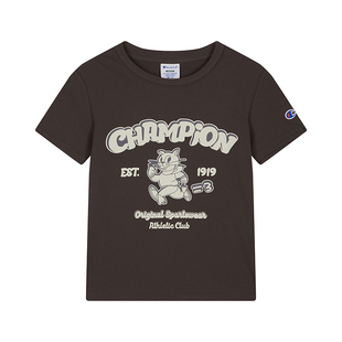 Champion冠军短袖女2026春季新款卡通印花T恤休闲风趣味短款T恤