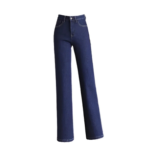 冬季加绒保暖女牛仔直筒裤窄版阔腿高个加长大码高腰宽松显瘦气质