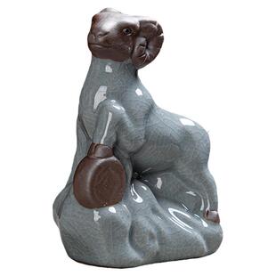 十二生肖属相茶宠摆件小羊陶瓷哥窑开片可养茶具茶台茶桌茶盘配饰