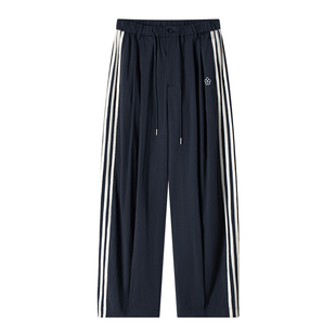 CLIMAX VISION小花刺绣侧边条纹阔腿气球裤女款宽松休闲遛弯长裤