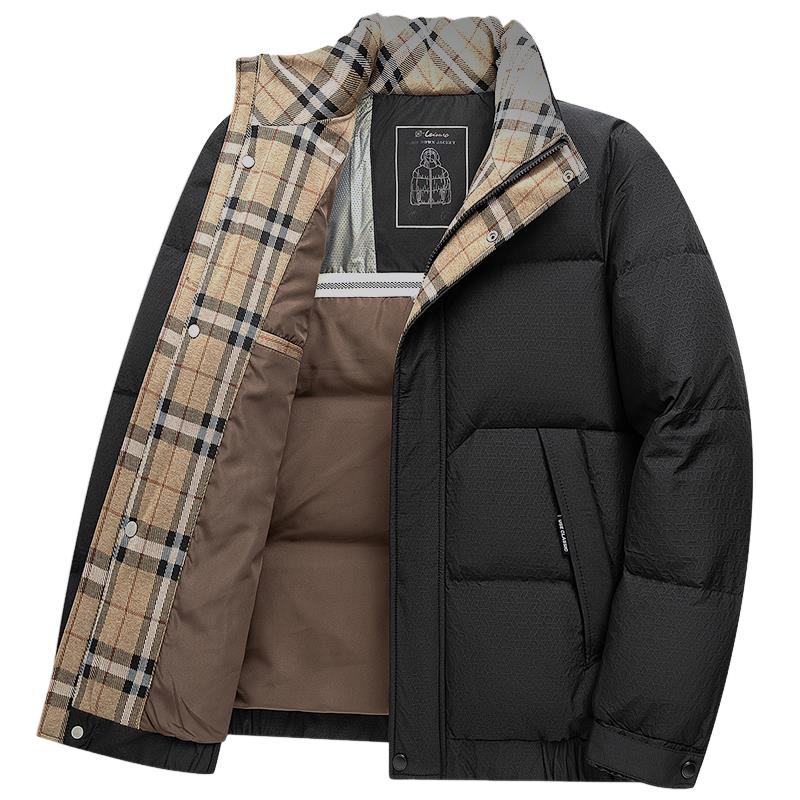 雅鹿高蓬拼接短款立领羽绒服男款