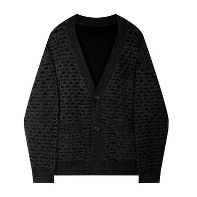 V领开衫男镂空织法针织衫2025年保暖帅气简约高级感外穿毛衣外套