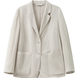 播商场同款简约浅色亚麻小西装女夏新款休闲宽松外套BDS2XD2521