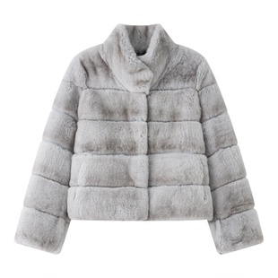 YOUENBB【长乐词】冬款新品轻奢高端灰色青紫蓝兔皮草外套真毛