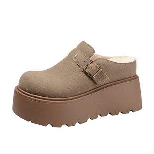 内增高半包拖鞋女冬外穿2025新款厚底勃肯鞋加绒雪地不累脚穆勒鞋