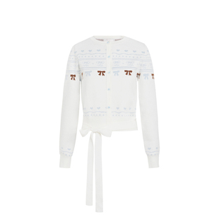 Kroche 费尔岛 纯手绘图案 撞色提花绑带圆领微宽松毛衣开衫