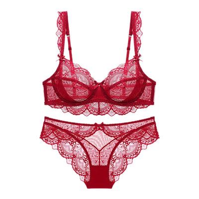 超薄文胸套装性感上托蕾丝法式