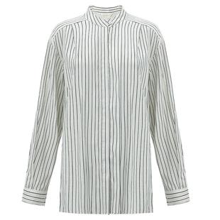 COCOBELLA设计感小立领黑白条纹衬衫外套女仿棉麻休闲衬衣SR0019