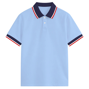 3中小学夏季校服短袖T恤班服浅蓝色儿童POLO衫学校乐山市嘉州学校