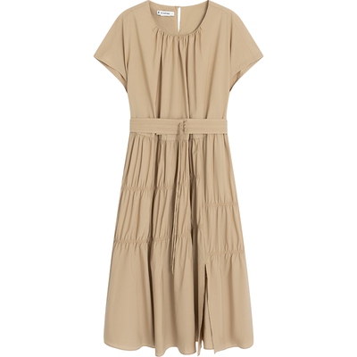 播高腰气质淡人连衣裙女夏季清冷艺术感短袖长裙DDS2LD5911