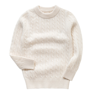 洪叶儿童毛衣男童女童羊绒衫薄款打底衫宝宝羊毛衫白色秋冬款小熊