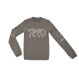 QSC棕色坑条小马几何图案羊毛弹力长袖圆领针织毛衣上衣打底