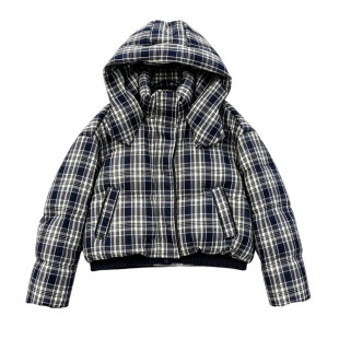 设计感连帽立领格子短款羽绒棉服女秋冬季加厚保暖小个子韩系外套