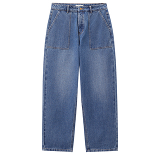 设计师款佐丹奴裤子男装洗水贴袋中腰宽松直筒牛仔裤18115711