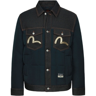 EVISU 福神 男士海鸥刺绣经典牛仔夹克羽绒服外套