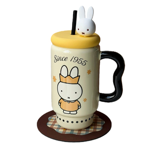 新款米菲兔带盖马克杯办公室家用喝水杯子陶瓷吸管杯送女生伴手礼