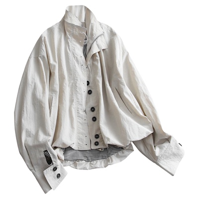 花苞型双层立领宽松长袖工装外套