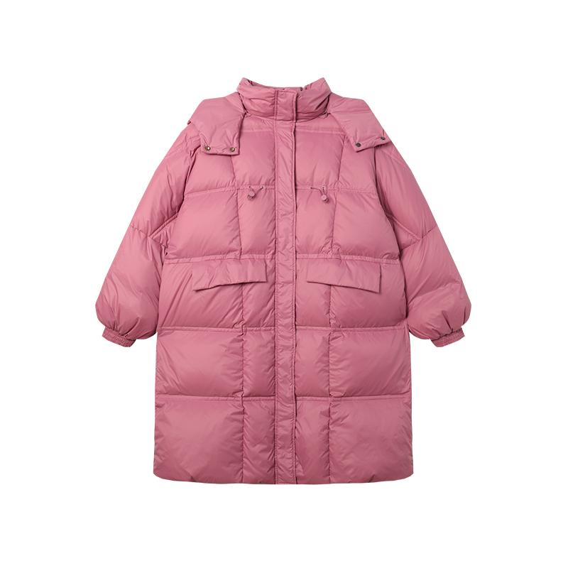 白鹿语时髦长款连帽羽绒服