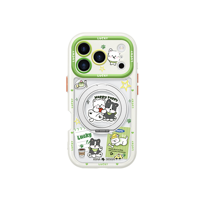 标签狗狗适用iphone17手机壳新款卡通16Pro高级透明17Promax潮牌14/15折叠支点带旋转支架ip13全包保护套Co4