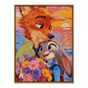 晚霞朱迪尼克数字油画diy填充填色手工绘疯狂动物城2丙烯装饰挂画