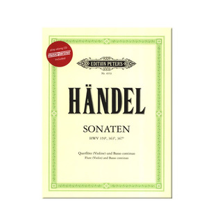 亨德尔 三首晚期奏鸣曲 长笛或小提琴和低音通奏 附CD 彼得斯原版乐谱书 Handel Sonatas Flute/Violine and Basso continuo Q4553