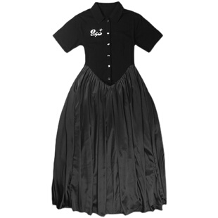 QUORRA S CHORD原创小众设计连衣裙纯棉短袖polo绸缎拼接收腰长裙