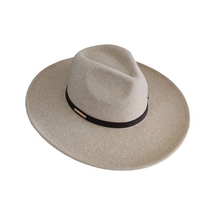 秋冬大檐毛呢爵士帽子女法式皮带米色巴拿马礼帽平檐复古骑士帽男