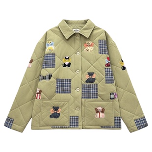章章9/20 猫咪总动员重工贴布绣复古棉衣外套
