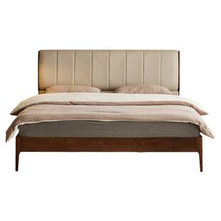 yamoo北美黑胡桃木床北欧简约全实木双人床家用主卧真皮软包大床