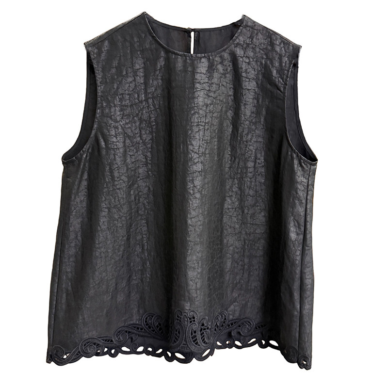 重磅真丝香云纱刺绣圆领无袖上衣