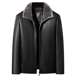 海宁冬装真皮皮衣外套男加绒加厚皮毛一体中年新款爸爸绵羊皮夹克