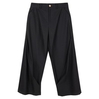 JUST SHINE/时晒高级感黑色阔腿裤剪裁垂坠感小众设计拖地长裤