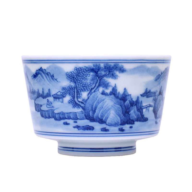 陶瓷青花瓷山水主人杯品茗杯