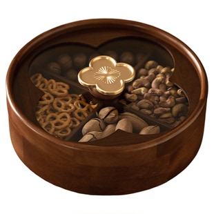 2025新年干果盒实木客厅茶几家用四宫格瓜子水果坚果盘糖果收纳盒