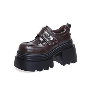 2025冬季新款10cm内增高女鞋厚底加绒小皮鞋女百搭保暖松糕乐福鞋