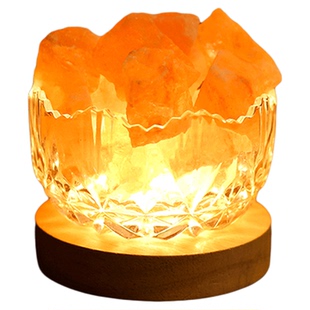 喜马拉雅盐灯摆件粗盐净宅大颗粒睡眠小夜灯玫瑰盐容器卧室氛围灯