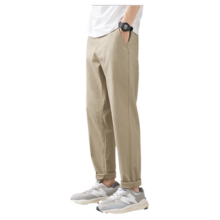 hansca四面弹力超薄款冰丝休闲裤男士春夏季卡其色商务直筒长裤子