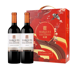 【自营】年货送礼 智利进口干露侯爵赤霞珠+梅洛红葡萄酒双支礼盒