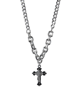 古巴链镶钻十字架项链男潮锁骨链