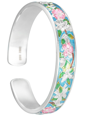 珐琅重工纯银花盛春国风银镯子女