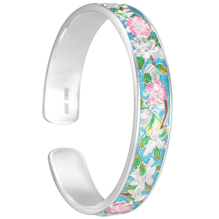 吴越老银铺正品珐琅彩纯银手镯重工999足银国风银镯子送妈妈礼物