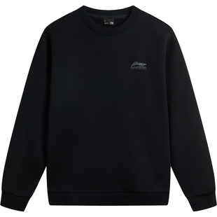 李宁卫衣男士春季官方情侣圆领套头衫黑色上衣宽松长袖运动服女款