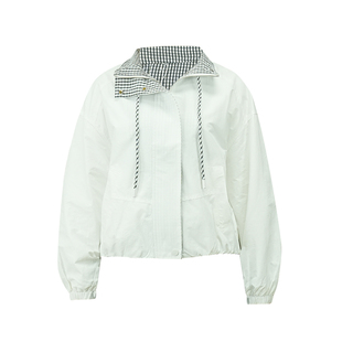 韩版复古格纹拼接立领短款外套女抽绳休闲夹克高级感2026春季新品