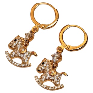 CIX小马/新年小马耳钉金色蚊香盘耳夹无耳洞马年吉祥耳饰可爱耳环
